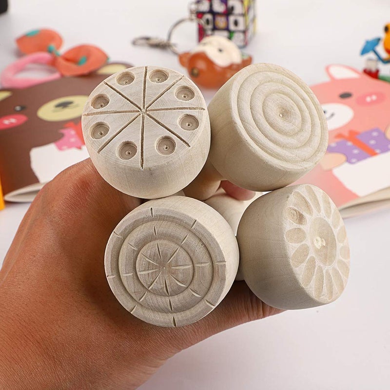 OwnMy Wooden Clay Stamp Set, Wood Playdough Handle Stamps, Wooden Handle Pottery Tools, Set of 4 Clay Modeling Pattern Kit - Image 4